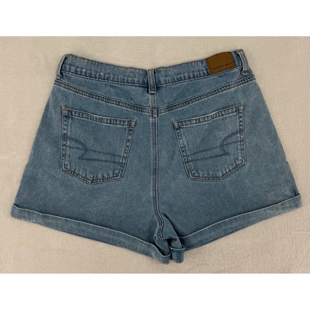 American Eagle Mom Shorts Womens 10 Blue Denim High Waisted Pleated Cuffed Hem - Picture 3 of 6